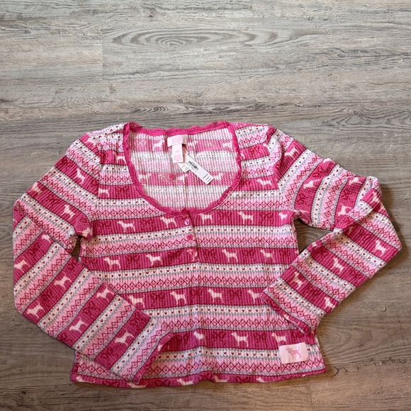 PINK X LoveShackFancy Waffle Henley Shirt - Picture 3 of 6